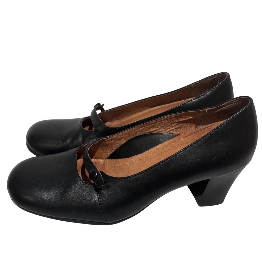 Strictly Comfort 8.5 M Black Leather Mary Jane Block Heel Pumps shoes capsule